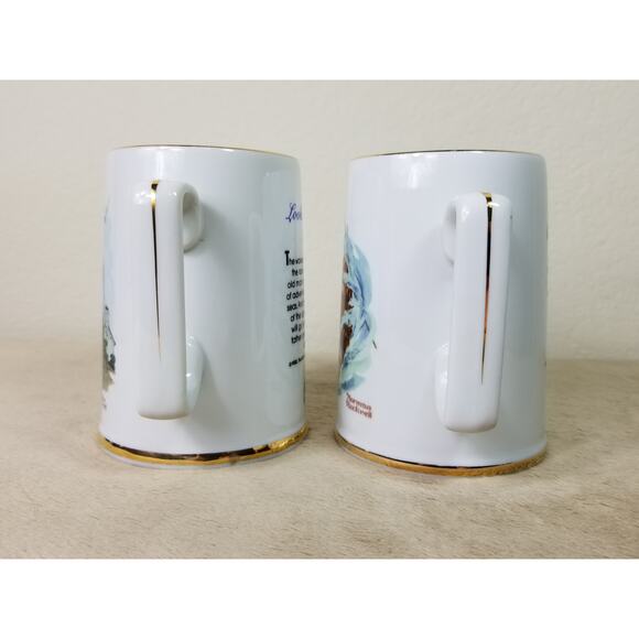 Norman Rockwell Coffee Mug Tea Cup 4 1/2" Gold Trim 1985 Drinkware 11oz x2 - Picture 5 of 12